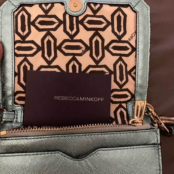 SALE Rebecca Minkoff Mini Crossbody or Clutch metallic teal blue purse - Picture 4 of 4